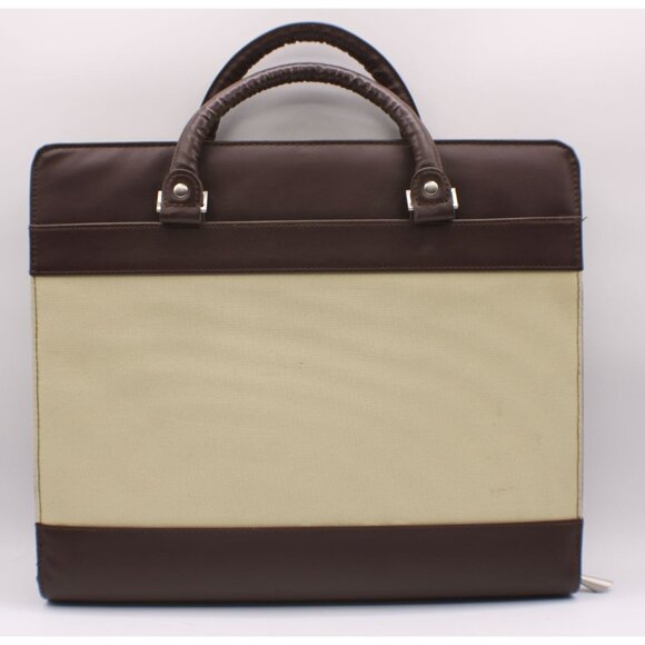 Day Runner Briefcase Planner Organizer Leather Canvas Zipper Handle Brown Green - Picture 2 of 14